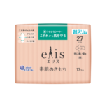 Elis BARE SKIN FEELING Sanitary Napkins SUPER SLIM W/wing (Especially Heavy Daytime) 27cm 17Pcs 怡丽 纯净裸肌极缎棉超薄卫生棉 多量日用小翅膀 27cm 17片